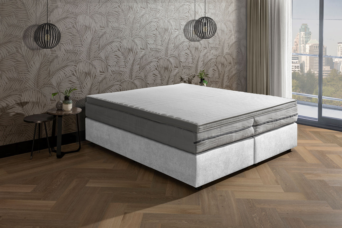 Van der Valk bed Luxury Stof Wit. Inclusief 7-zone pocketveren matras en topper.