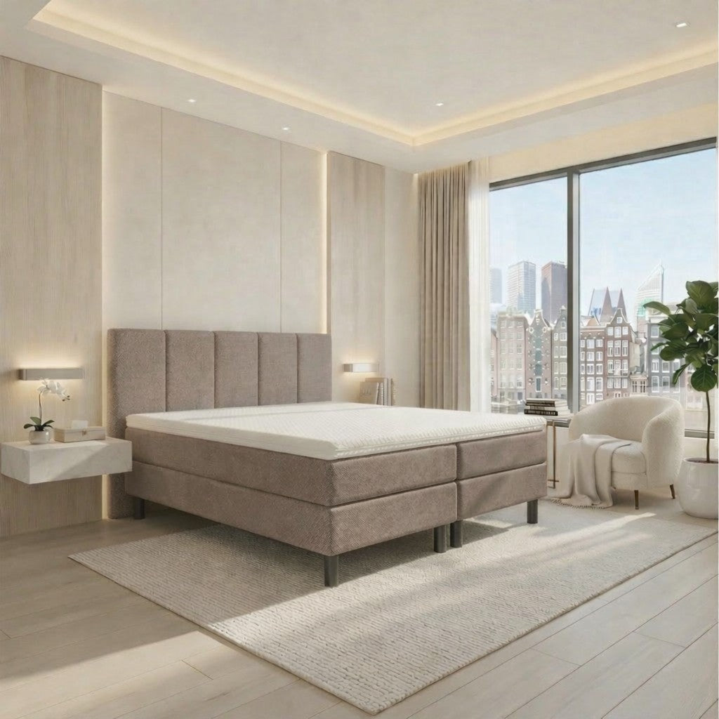 Van der Valk Luxus-Hotelbett + gepolsterte Matratze + Topper + luxuriöses Kopfteil