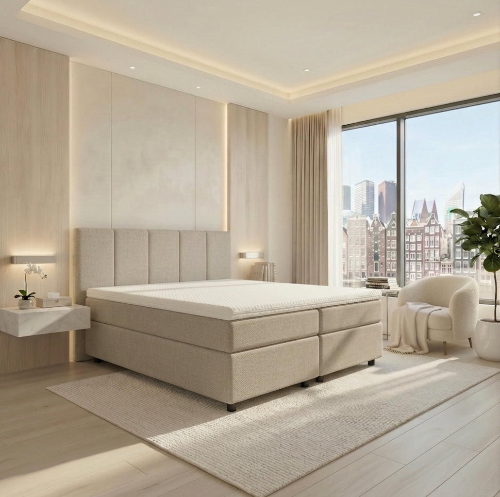 Van der Valk Luxus-Hotelbett + gepolsterte Matratze + Topper + luxuriöses Kopfteil