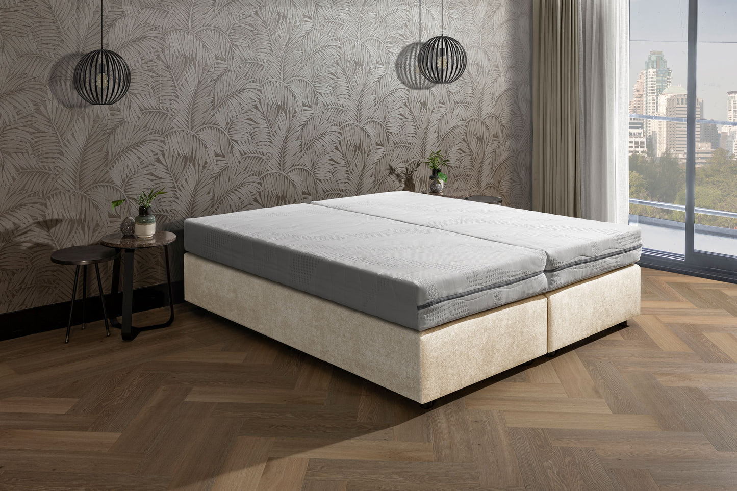 Van der Valk bed Comfort Stof Beige. Inclusief 7-zone pocketveren matras.