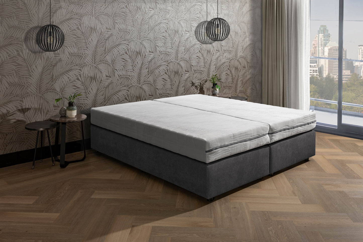 Van der Valk bed Comfort Stof Antraciet. Inclusief 7-zone pocketveren matras.