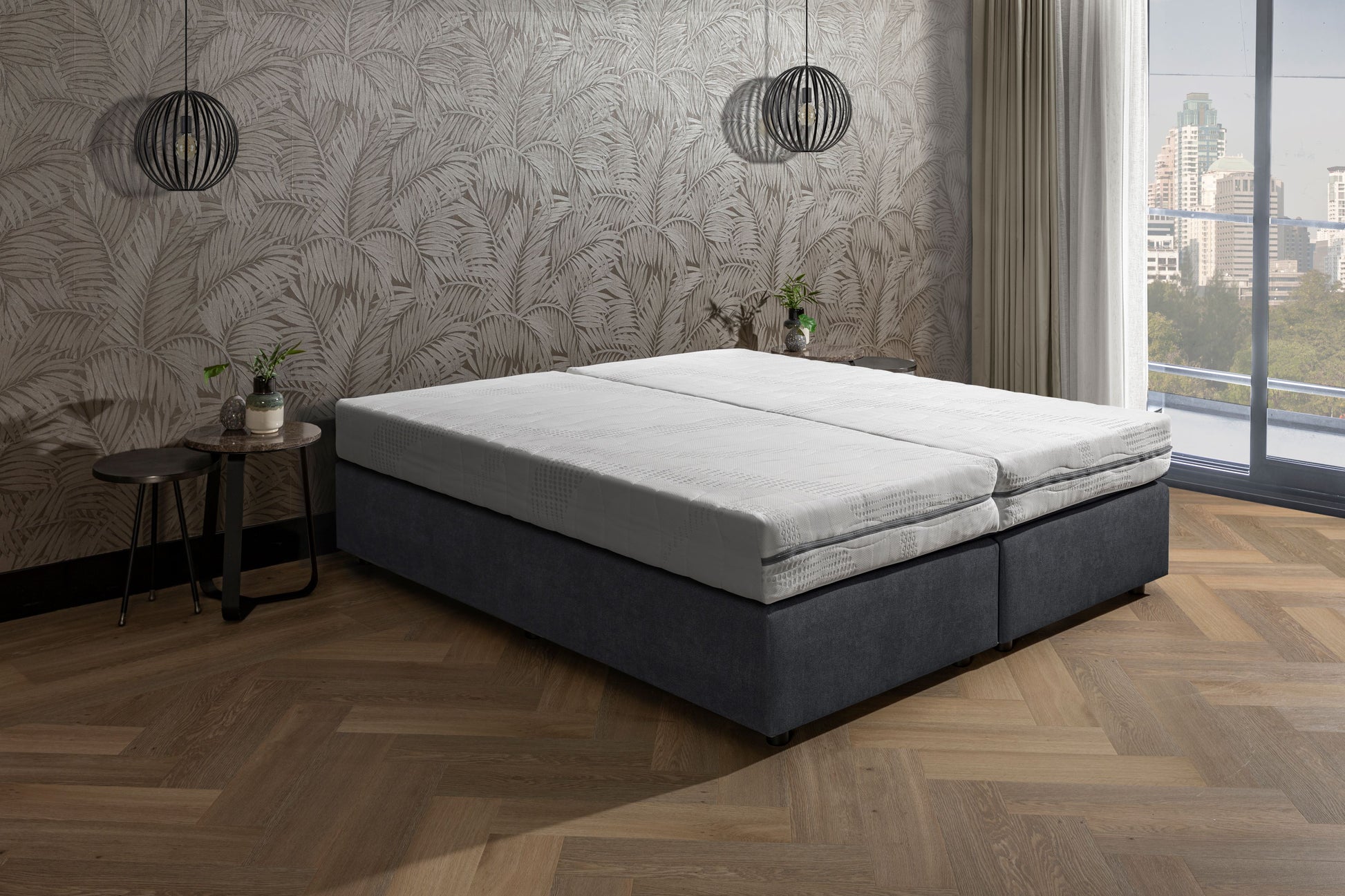 Van der Valk bed Comfort Stof Donker Antraciet. Inclusief 7-zone pocketveren matras.